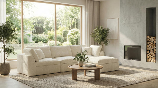 L-Shaped Modular Sectional Sofa with Ottoman – Chenille Fabric