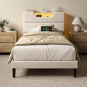 Queen Platform Bed with LED Lights & Charging Station