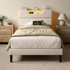 Queen Platform Bed with LED Lights & Charging Station