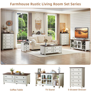 Farmhouse Coffee Table with 4 Drawers & Hidden Storage