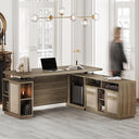 L-Shaped Electric Standing Desk with File Cabinet