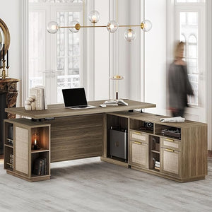 L-Shaped Electric Standing Desk with File Cabinet