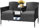 Outdoor Rattan Loveseat with Built-In Table & Storage