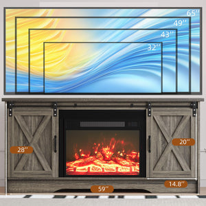 Farmhouse Fireplace TV Stand with Sliding Barn Door for 65" TVs