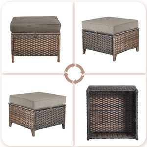 Outdoor Wicker Patio Ottoman Set of 2 – Multipurpose Footrest, Bench & Side Table