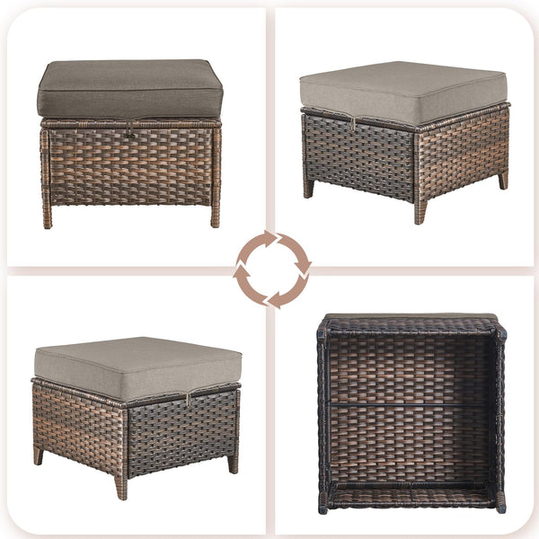 Outdoor Wicker Patio Ottoman Set of 2 – Multipurpose Footrest, Bench & Side Table