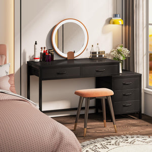 Computer Desk with 5 Drawers and Reversible File Cabinet