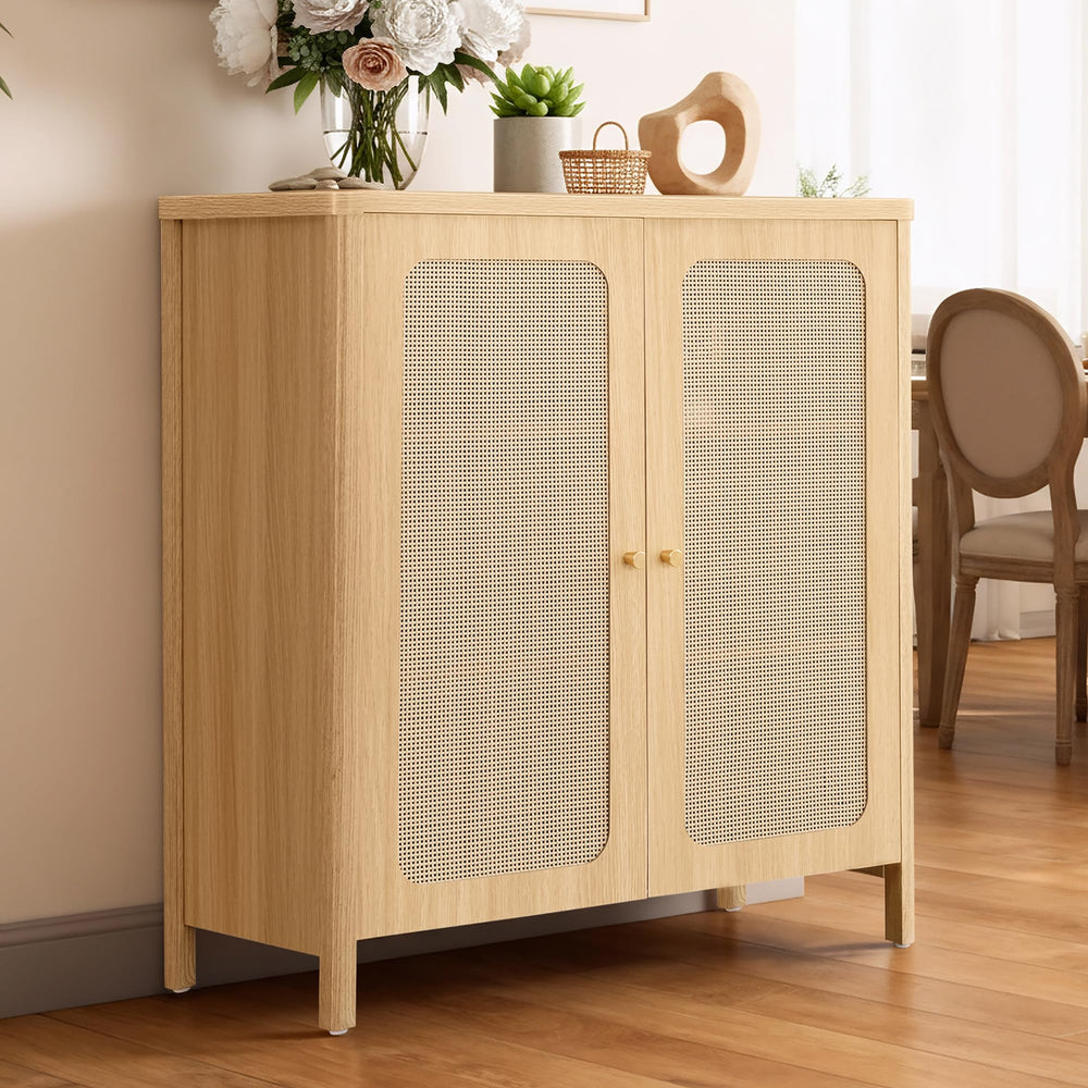 2-Piece Rattan Sideboard Buffet Cabinet – Boho Farmhouse Storage