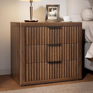 3-Drawer Nightstand with Fluted Design & Metal Handle