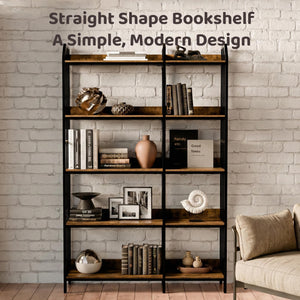 5-Tier Reversible Corner Bookshelf – Industrial Wood & Metal, 70"