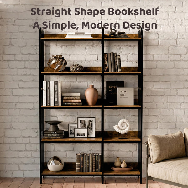 5-Tier Reversible Corner Bookshelf – Industrial Wood & Metal, 70"