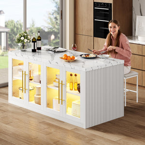 Rolling Kitchen Island with Storage & LED Light