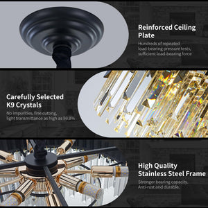 Black Crystal Chandelier 24 Inch – 5-Tier Modern Ceiling Light