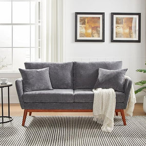 Mid-Century Loveseat Sofa with Wood Frame & Linen Fabric