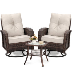Outdoor Swivel Wicker Glider Patio Chair & Table Set with Cushions