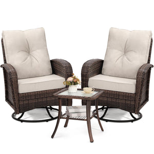 Outdoor Swivel Wicker Glider Patio Chair & Table Set with Cushions