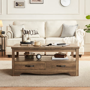 Farmhouse Coffee Table with Drawers & Storage