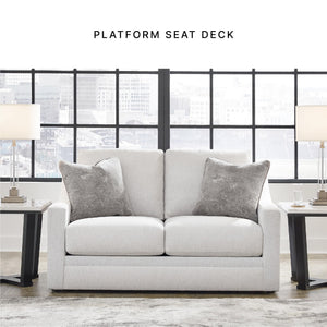 Contemporary Light Gray Loveseat with Accent Pillows