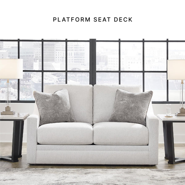 Contemporary Light Gray Loveseat with Accent Pillows