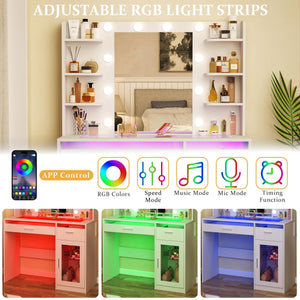 Vanity Desk with Mirror, Lights & RGB Drawers