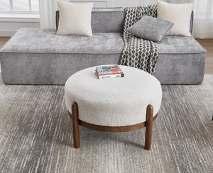 29" Round Ottoman Upholstered Footstool with Wooden Legs