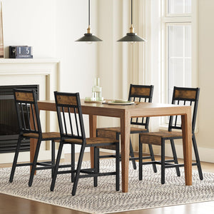 Industrial Dining Chairs Set with Metal Frame & Slanted Back