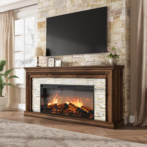 70" Electric Fireplace TV Stand with Mantel & Concealed Storage