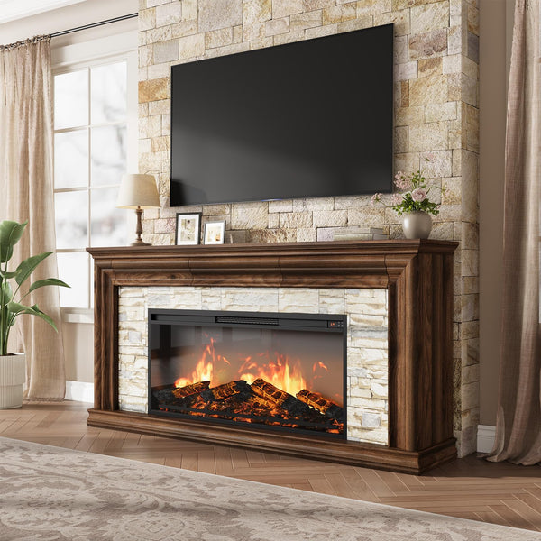 70" Electric Fireplace TV Stand with Mantel & Concealed Storage