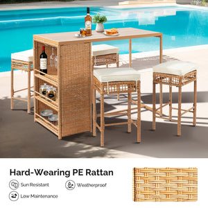 5-Piece Outdoor Wicker Bar Set with Storage