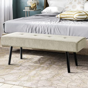 Corduroy Upholstered Entryway Bench with Metal Frame