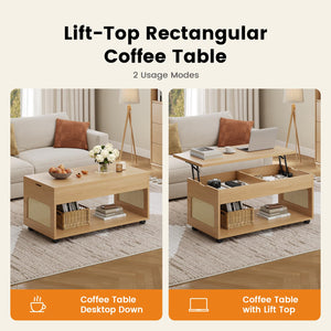 Lift-Top Coffee Table with Rattan Accents & Storage