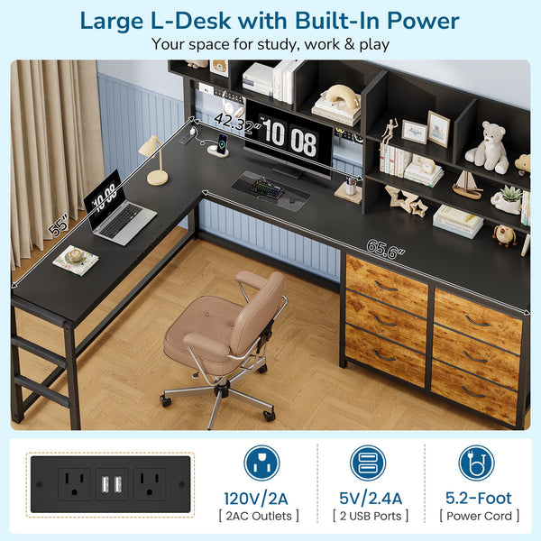 Full Loft Bed with Desk, Storage & LED Lights