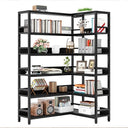6-Tier L-Shaped Corner Bookshelf with Metal Frame