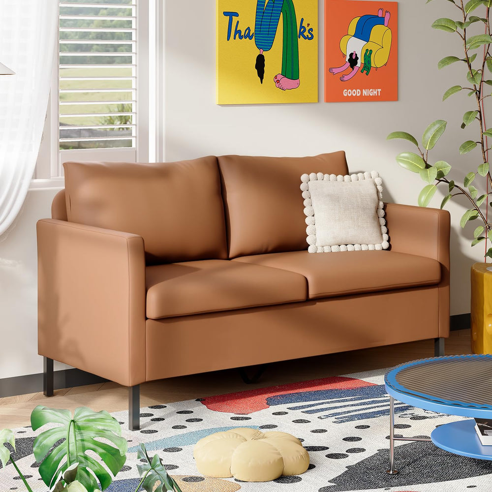 2-Seater Faux Leather Loveseat Sofa