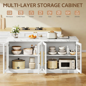 Rolling Kitchen Island with Storage & LED Light