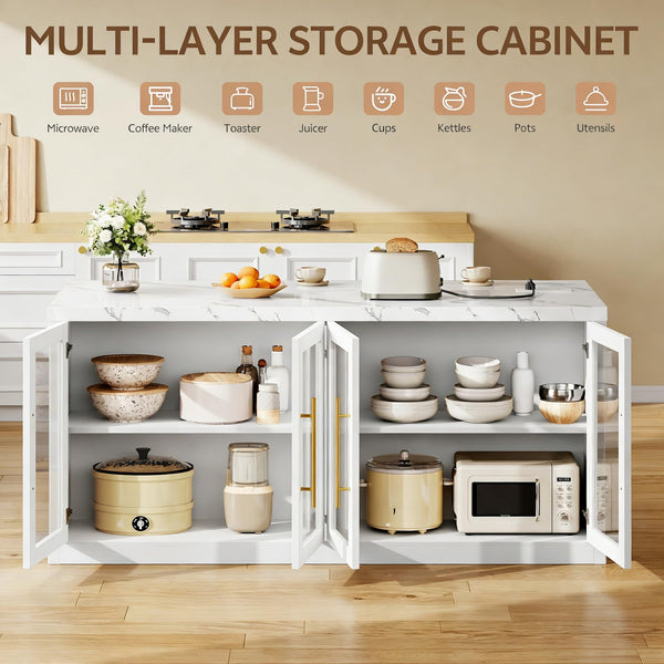 Rolling Kitchen Island with Storage & LED Light