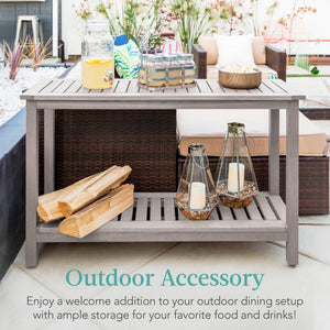 2-Shelf Eucalyptus Wood Console Table Indoor Outdoor