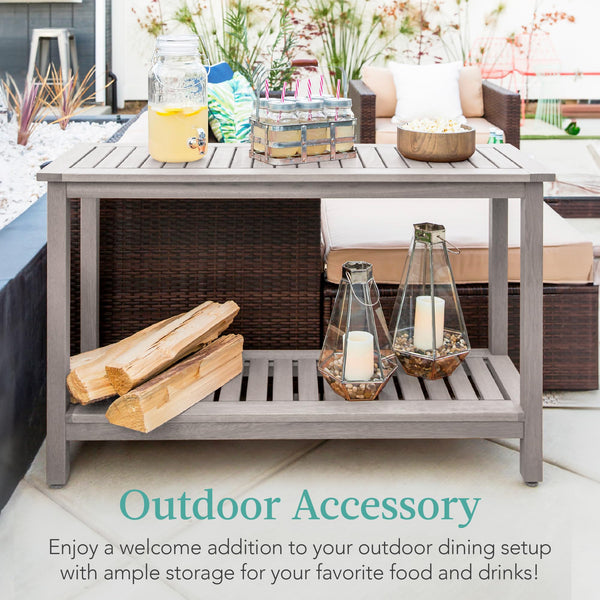 2-Shelf Eucalyptus Wood Console Table Indoor Outdoor