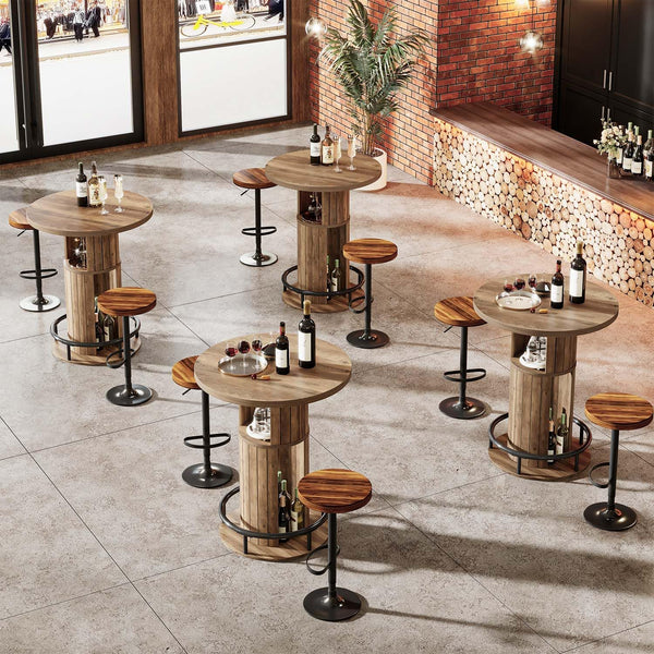 Round Bar Table with Storage & Metal Footrest