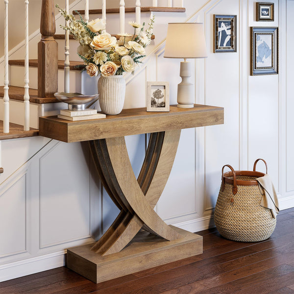 Rustic Entryway Console Table with X-Frame, 43.3 Inch, Brown