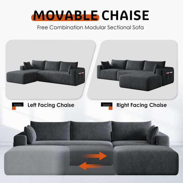 Modular L-Shaped Sectional Sofa with Chaise