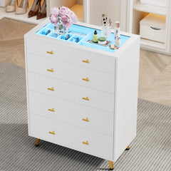 5-Drawer Dresser with LED Lights and Tempered Glass Top