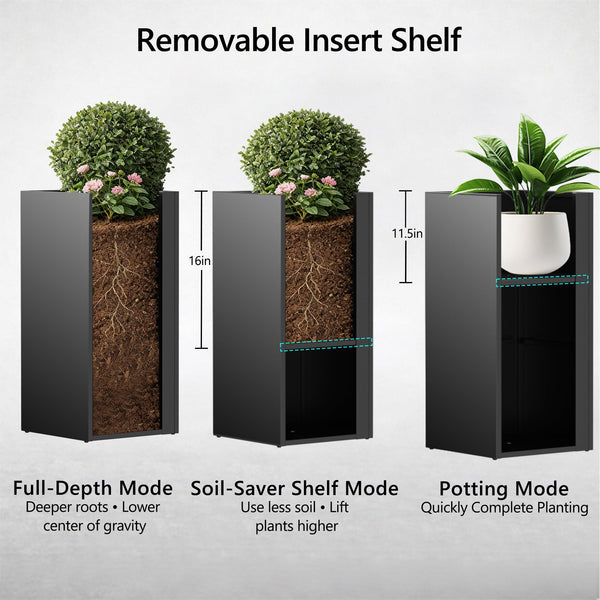 Tall Metal Outdoor Planter Box with Drainage — Set of 2