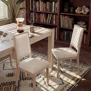 Extendable Dining Table Set with Upholstered Chairs, Off-White