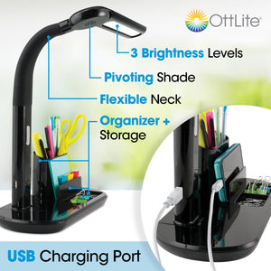 LED Pivoting Bankers Lamp with USB Charging Port
