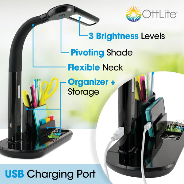 LED Pivoting Bankers Lamp with USB Charging Port