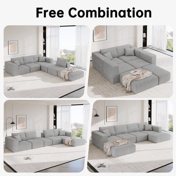 Modular Sectional Sofa, 6-Seater L-Shaped Cloud Couch with Memory Foam