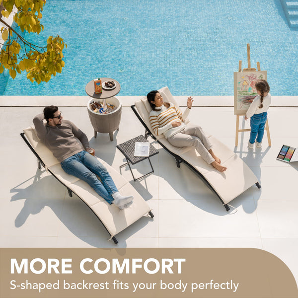 Outdoor Rattan Chaise Lounge Set with Folding Table – 3 Piece