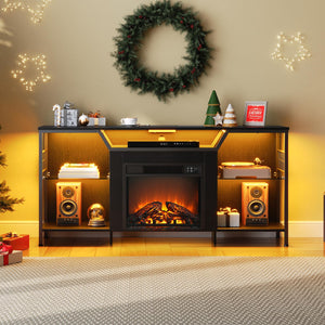 55" Fireplace TV Stand with LED Lights & Charging Station for TVs up to 65"