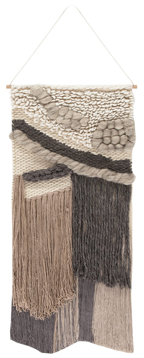 Boho Wool Woven Tapestry Wall Art – Ivory & Grey